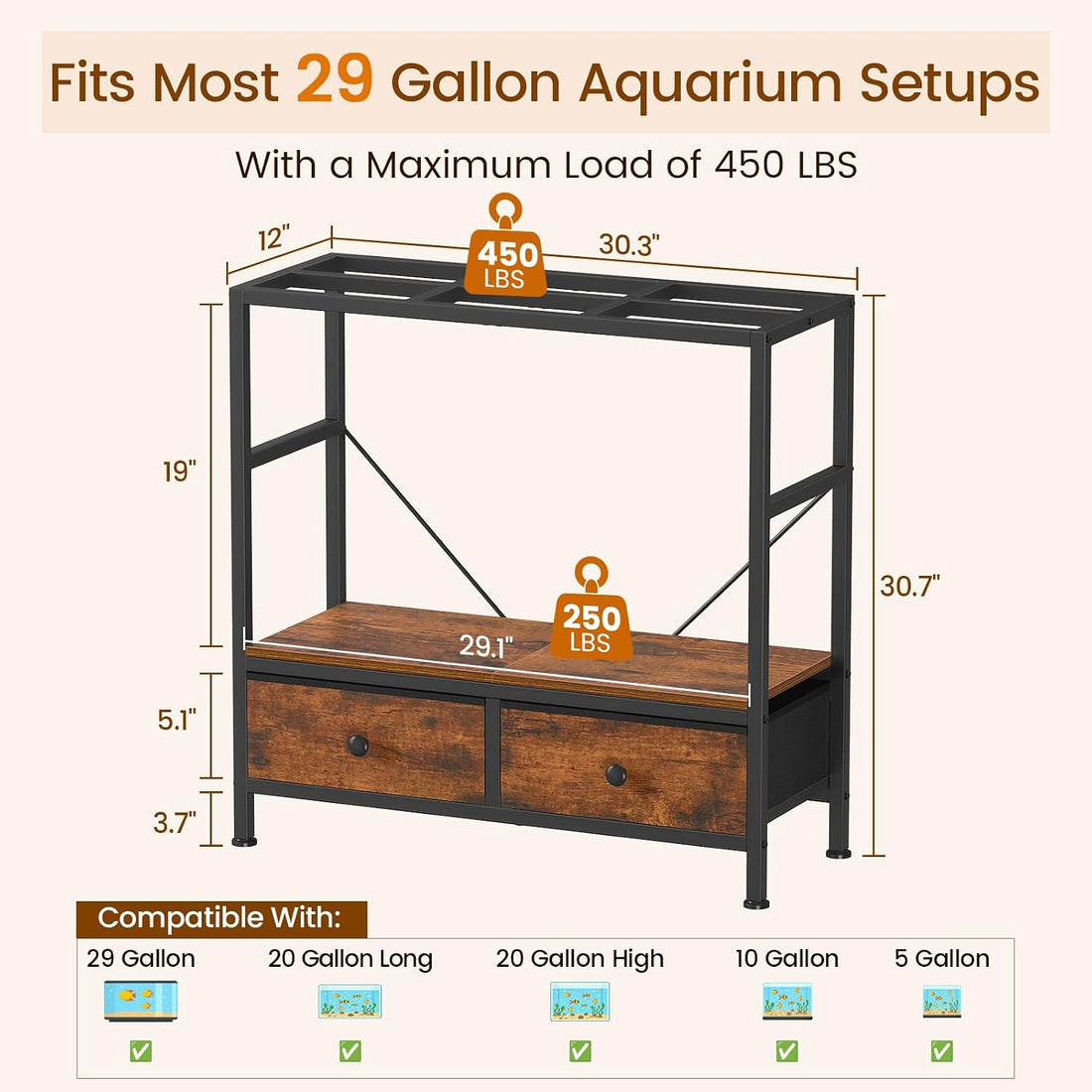 Snughome 29 Gallon Fish Tank Stand