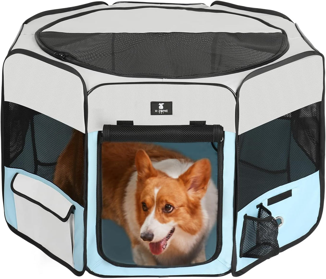 X-ZONE PET Foldable Dog Playpen, Portable Pet Play Pen for Puppy Cat
