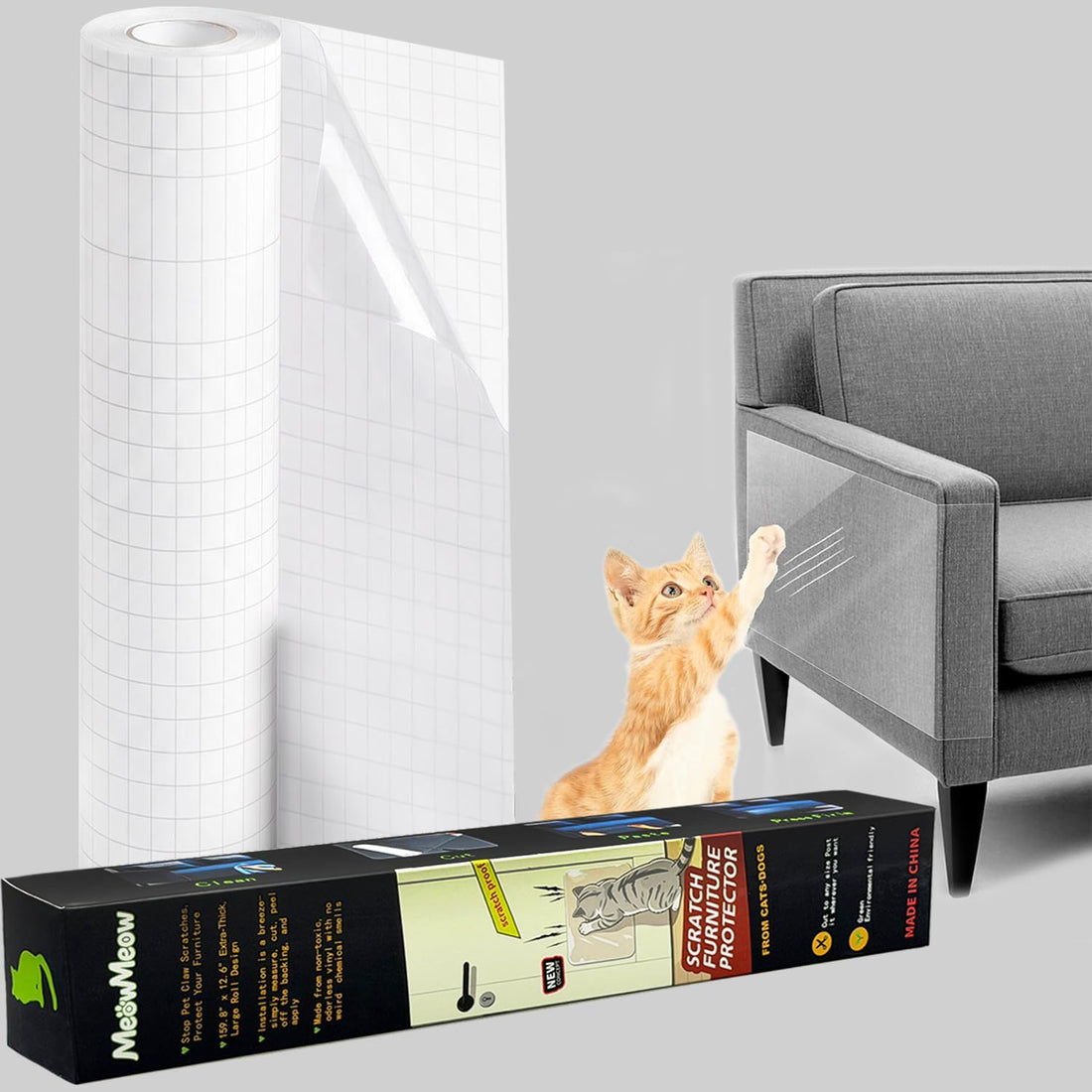 Cat Scratch Furniture Protector, Clear Thicken Vinyl 196.8"X 16.5"