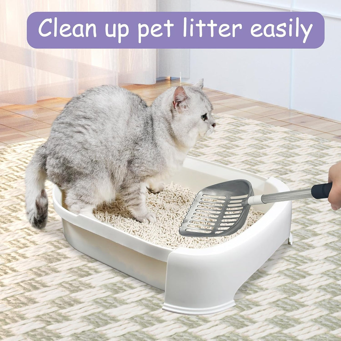 PINVNBY Cat Litter Scooper, Long Handle Litter Sifter Scoop