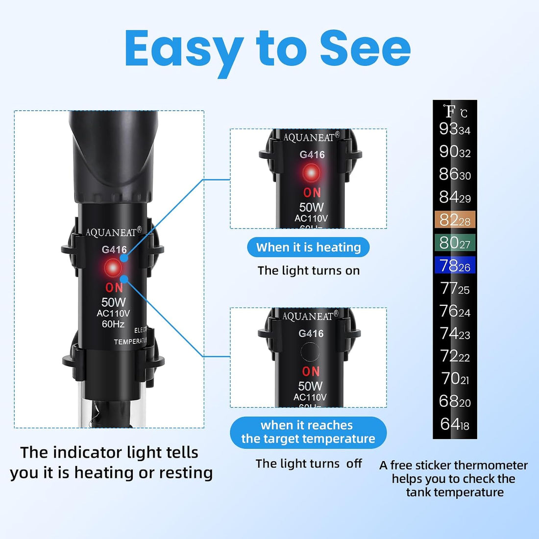 AQUANEAT Aquarium Heater, 50W Fish Tank Heater