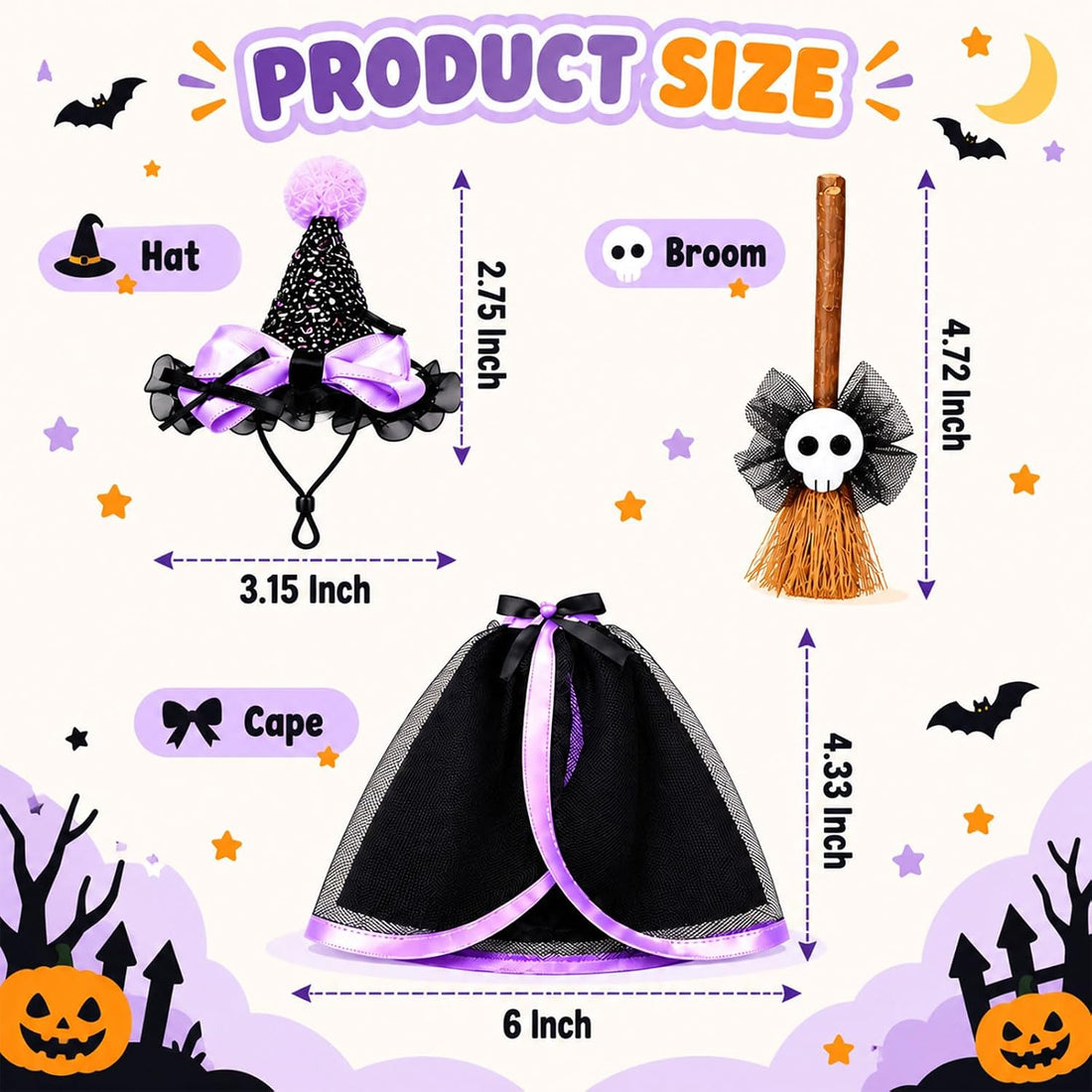 Halloween Desk Goose Clothes for 7 Inch Statues, Witch & Ghost 2-Pack