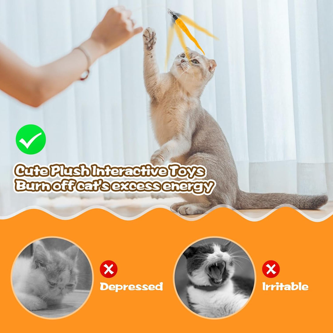 10PCS Cat Worm Toy, Cat Wand Attachment Fuzzy Worm Toys Refill
