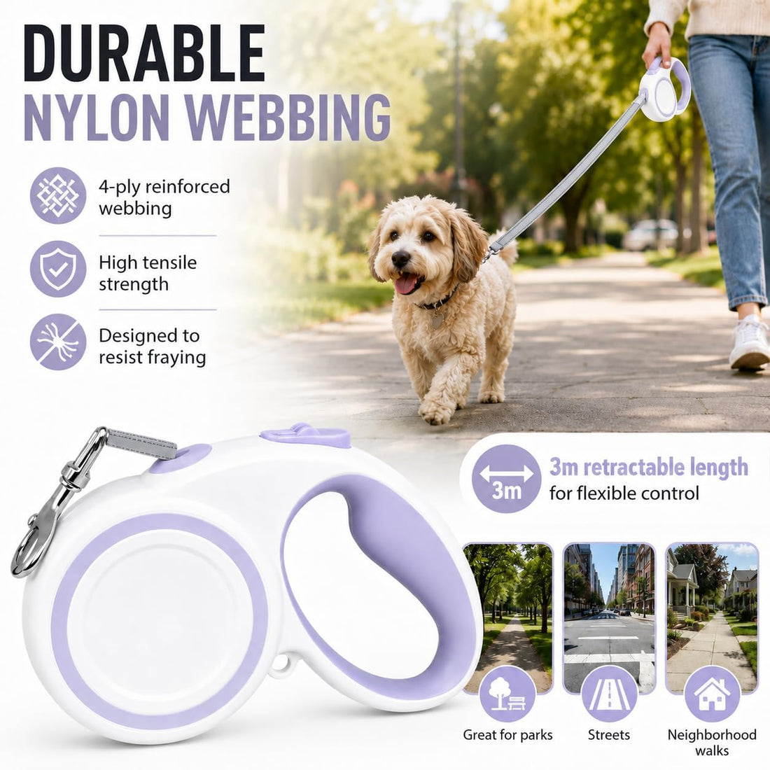10-16FT,66LBS,Highly Reflective Retractable Dog Leash,M