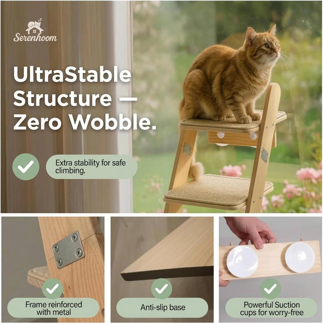 65" Tall 6-Level Cat Ladder for Window & wall