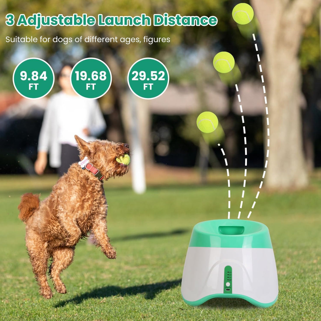 Automatic Dog Ball Launcher, Dog Ball Thrower with 9.84-29.52ft 3
