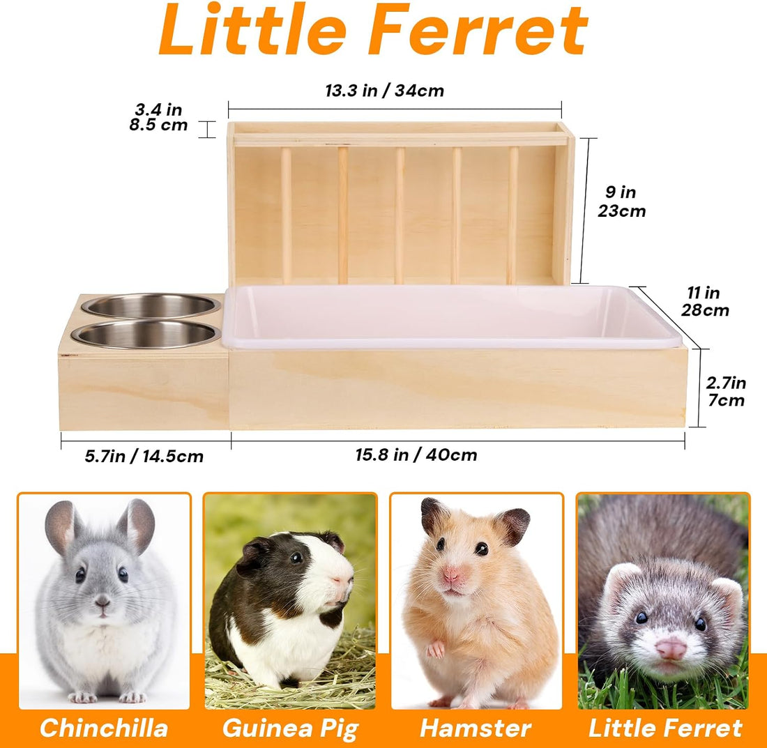 3-in-1 Wooden Rabbit Hay Feeder with Litter Box