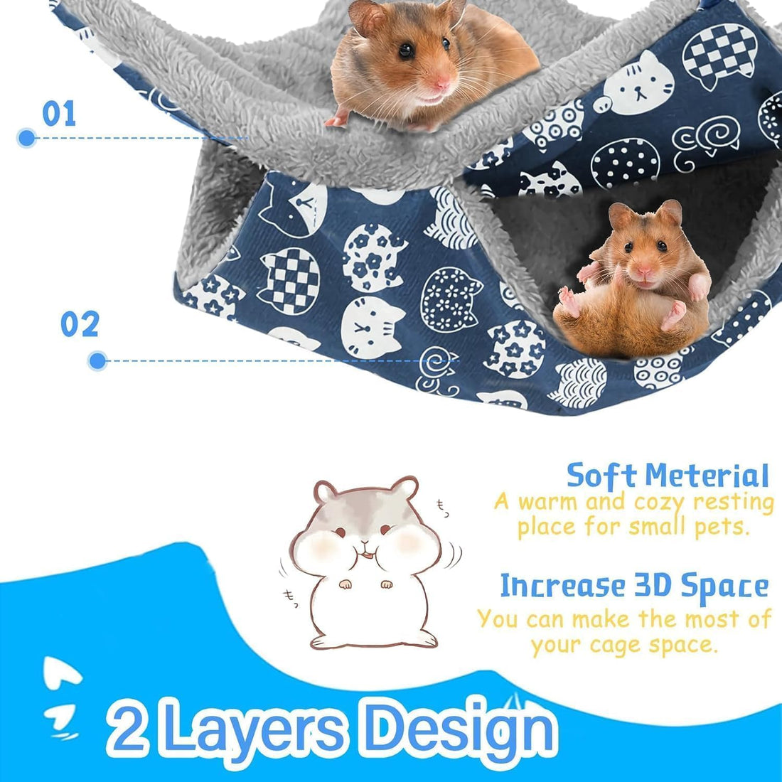 2 Layers Pet Rat Hammock, Double Sided Warm Flece & Linen Hammock