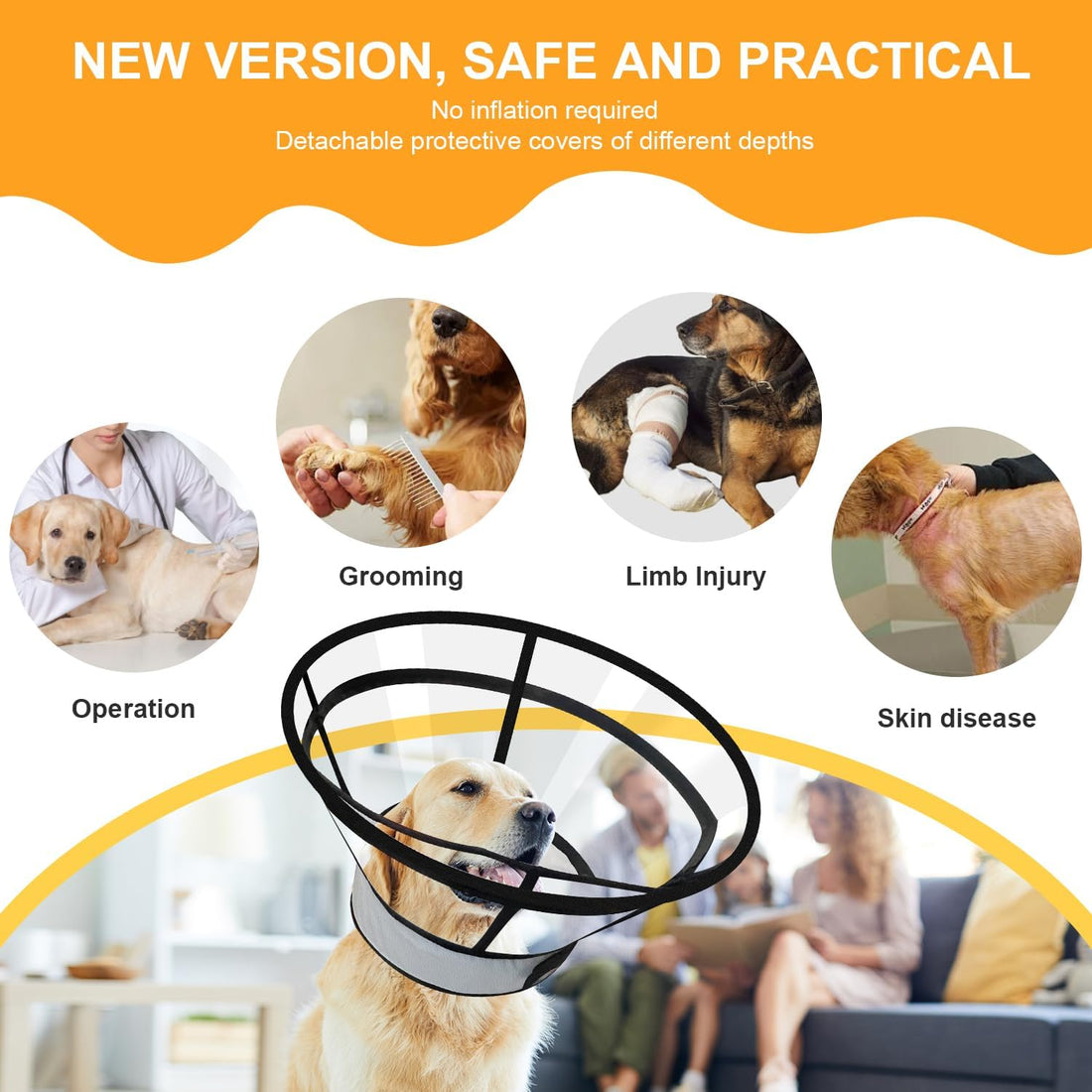 Sponge Core Dog Cone Collar to Stop Licking for Surgery Recovery