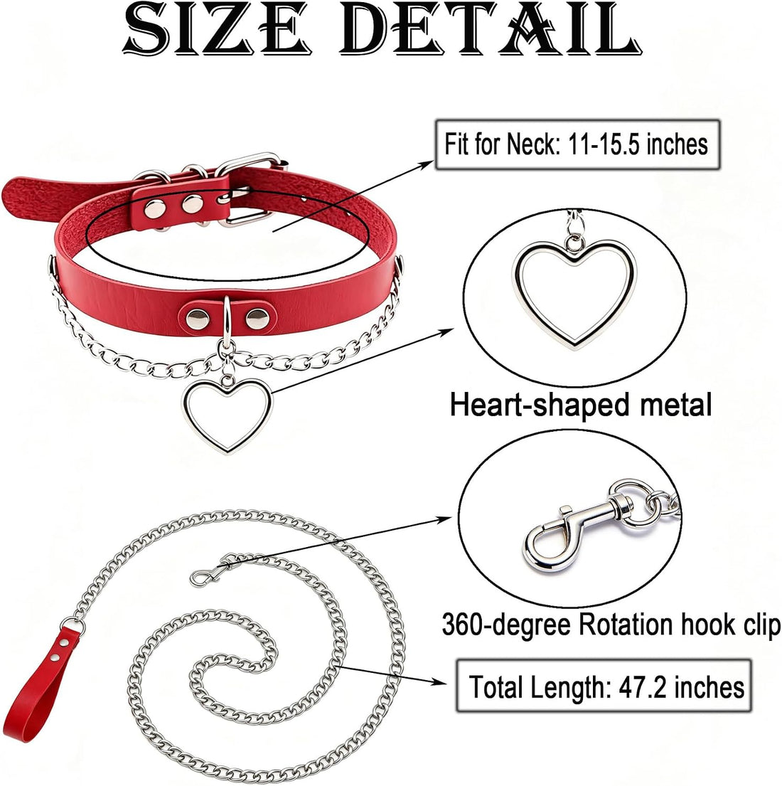 Long Chain Leash with Red PU Handle