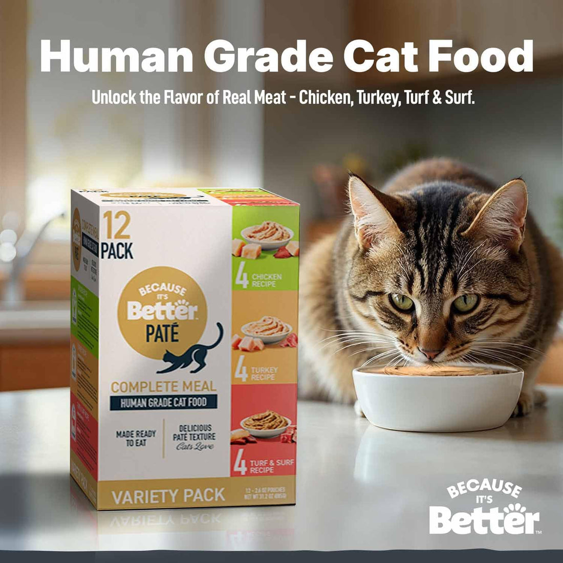 Because It’s Better Pate Complete Meal - Wet Cat Food - Variety Pack