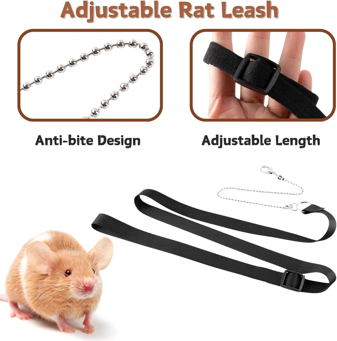 3 Pack Rat Harness and Leash, Small Animal Traction Rope (Brown)