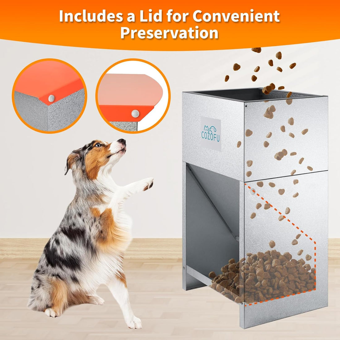 Dog Feeder Galvanized Pet Food Automatic Gravity Dispenser 25lbs
