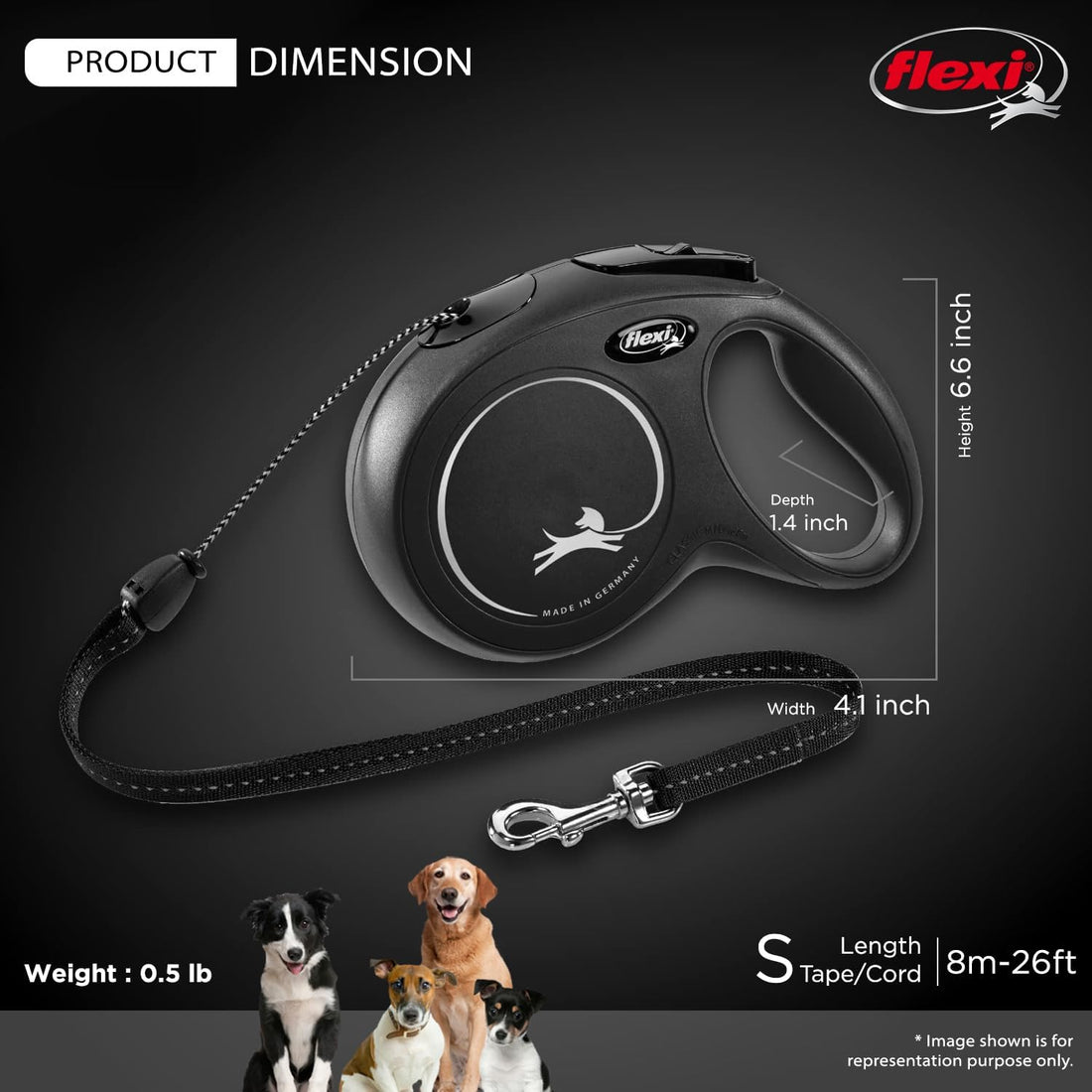 FLEXI® Classic Cord Retractable Dog Leash, Small, 26 ft