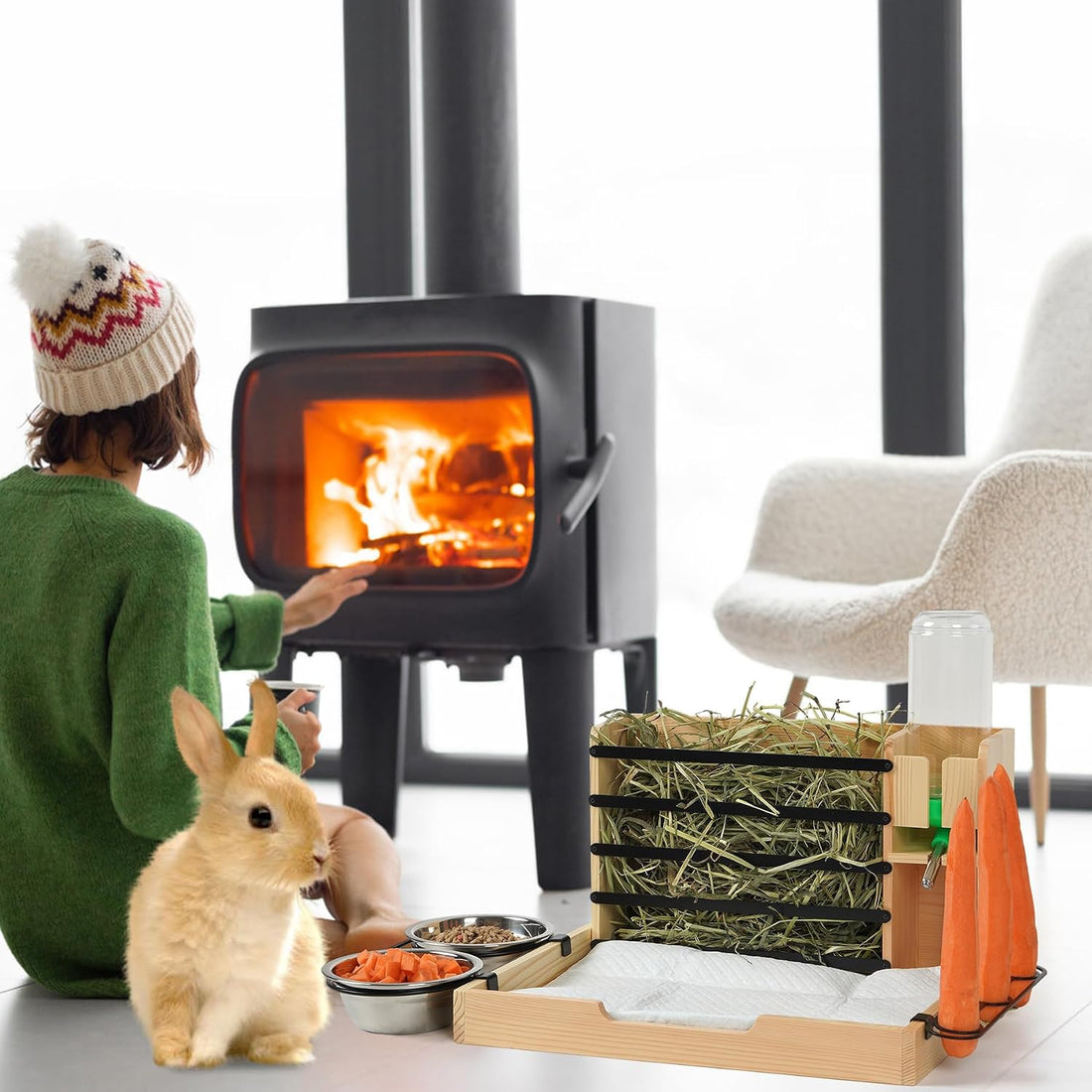 Rabbit Hay Feeder 4 in 1 Guinea Pig Feeder Bunny Hay Holder