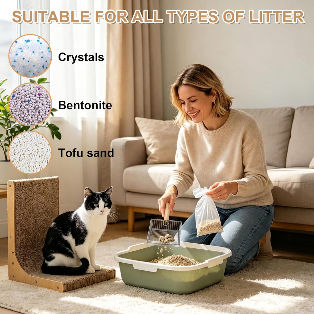 4 Pack Cat Litter Scoop Set,Cat Litter Scooper with Holder