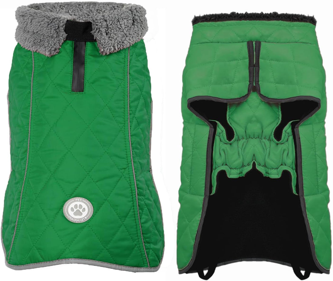 Dog Winter Coat with Waterproof Zipper Harness Hole, Fleece Dog Jacket