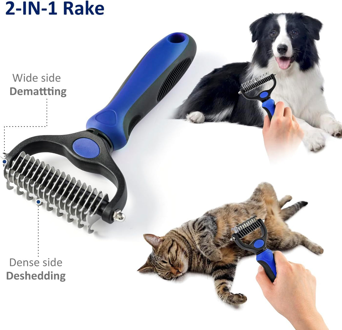 WePet Grooming Rake for Dogs & Cats, Double-Sided Deshedding Brush