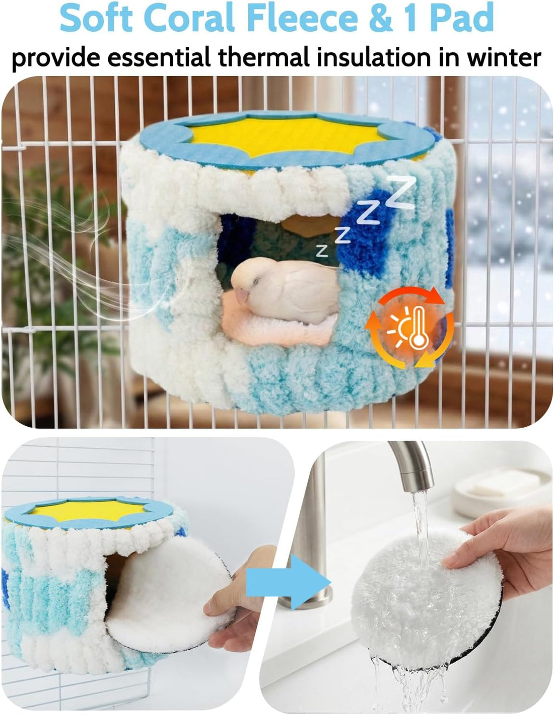 Bird Nest for Cage with Support Frame & Pad, Foot-Friendly Felt