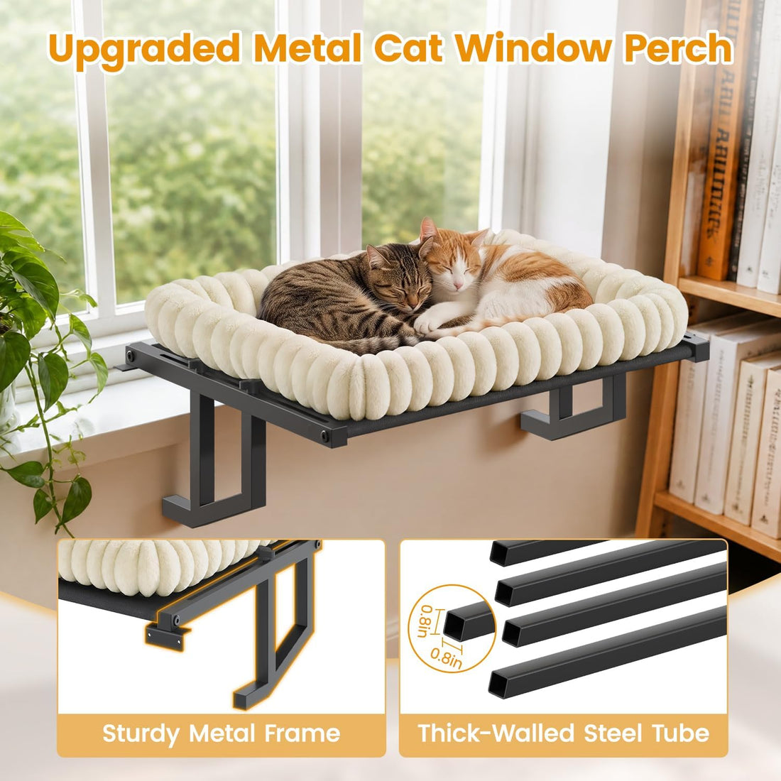 Cat Window Perch, 24" Large Hammock for Inside Sill, Dual-Mount