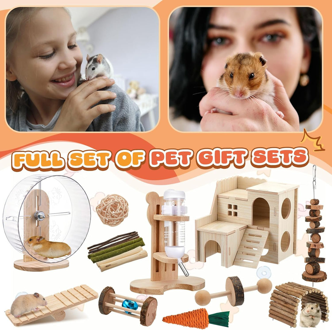 18 Pcs Hamster Cage Accessories Silent Hamster Wheel 15 Toys Set