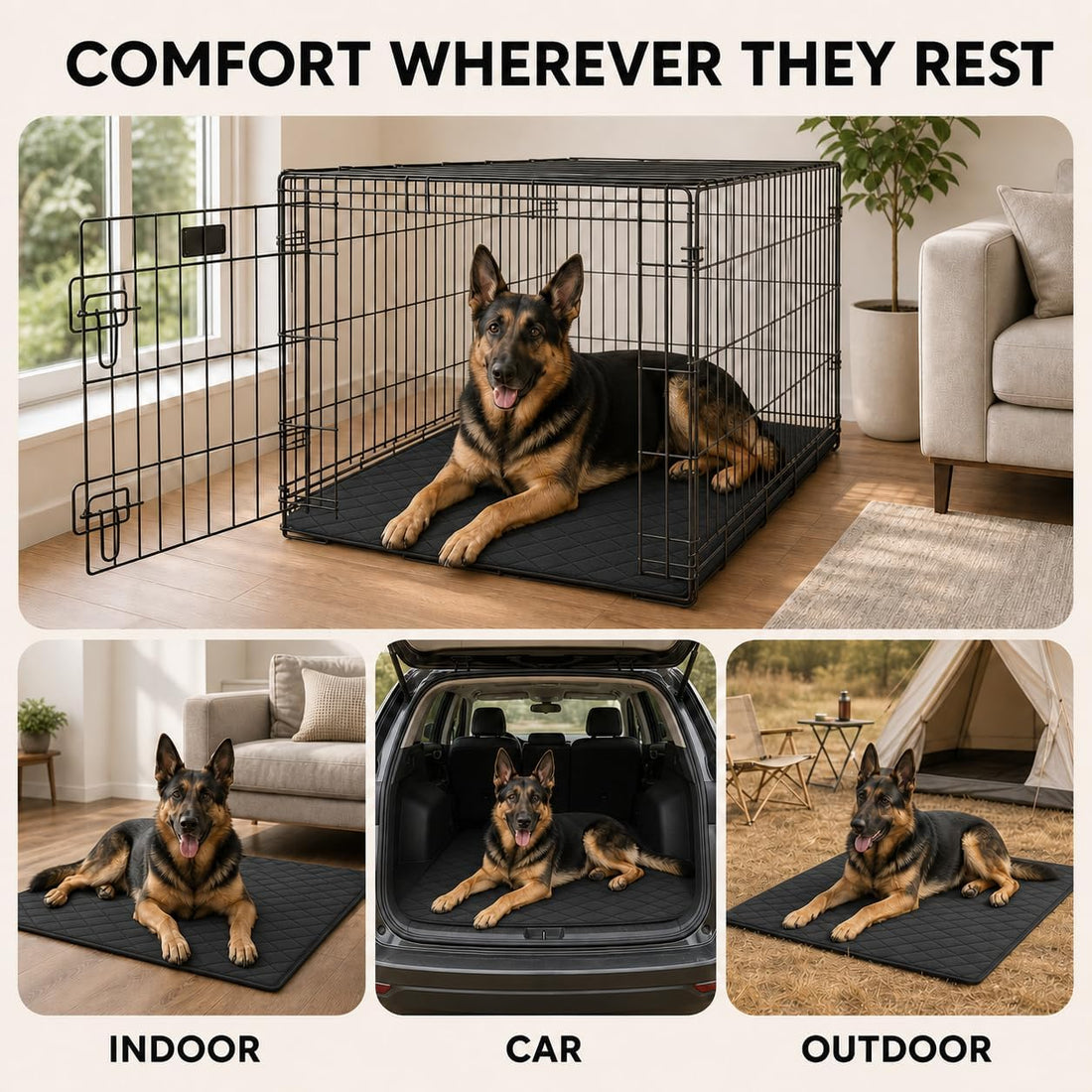 Chew Resistant Dog Bed, Durable Dog Crate Pad, 41 x 28 Inch, Black