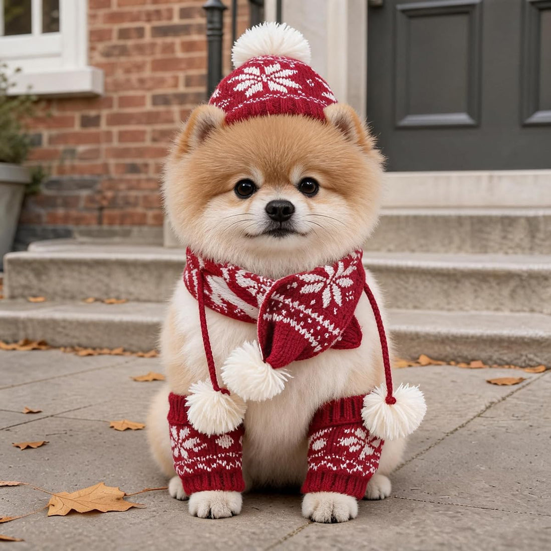 Dog Hat & Scarf Set, Knitted Pet Christmas Winter Warm Caps