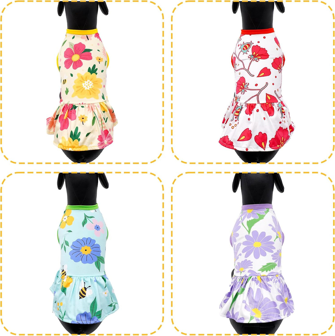 4PCS Floral Dog Dresses Sleeveless XXL Skirts Flower Sundress