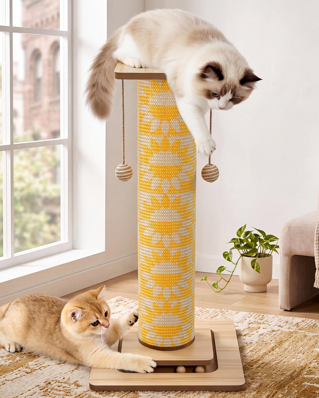 Odoland 31" Tall Large Cat Scratching Post with Replaceable Scratcher
