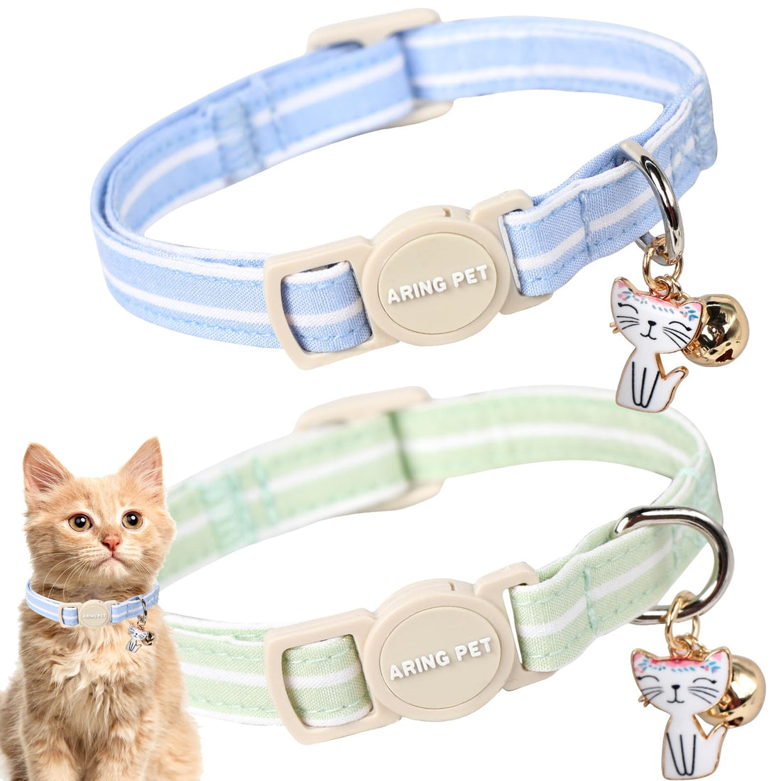 ARING PET Breakaway Cat Collars with Bell & Pendant, Set of Two
