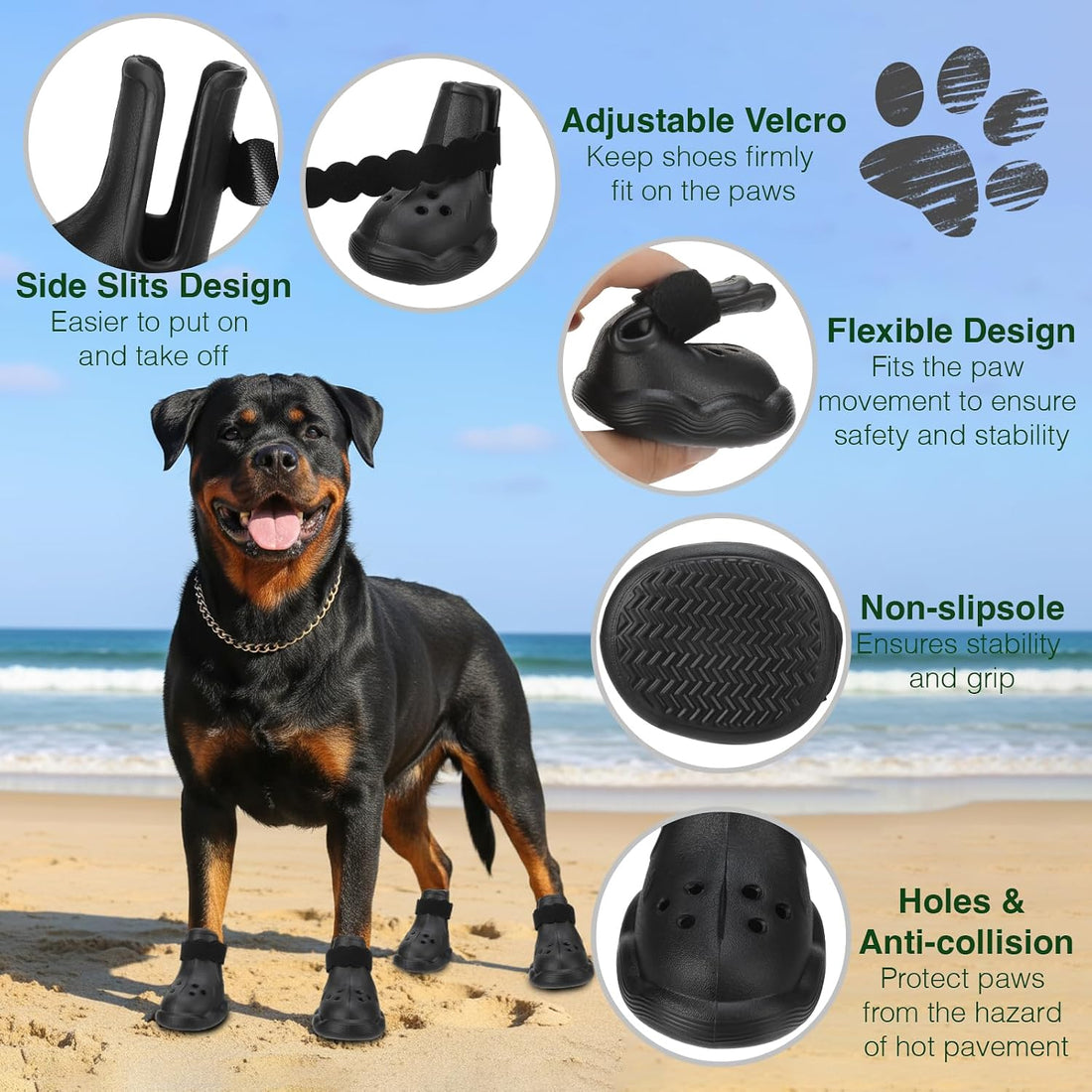 Dog Shoes for Hot Pavement and Snow - Waterproof, Non-Slip