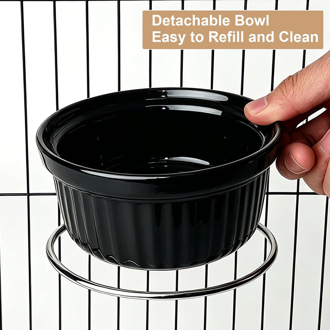 Rabbit Hanging Ceramic Bowl, Removable Cage Feeder Pet Food Water Bowl
