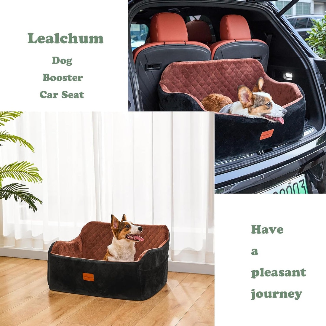 Lealchum Dog Car Seat Up to 55lb,2 Clip-On Safety Adjustable Leashs