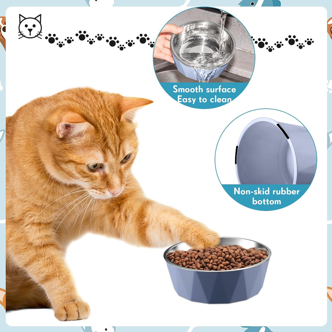 Lallisa 2 Pcs Elevated Cat Bowls Adjustable Raised Cat Feeder Non