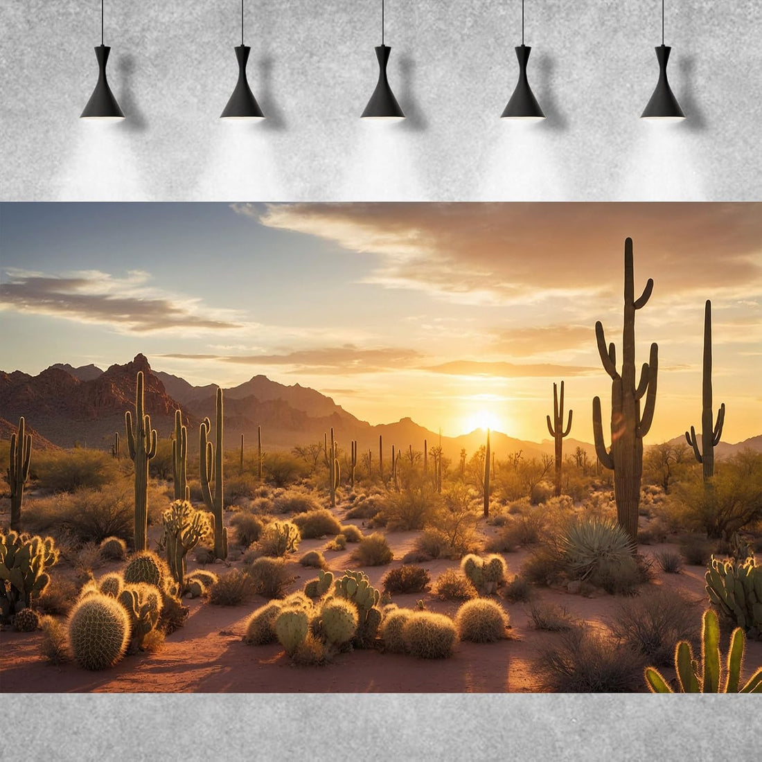 Sunset Desert Reptile Habitat Background Silhouette of Saguaro Cactus