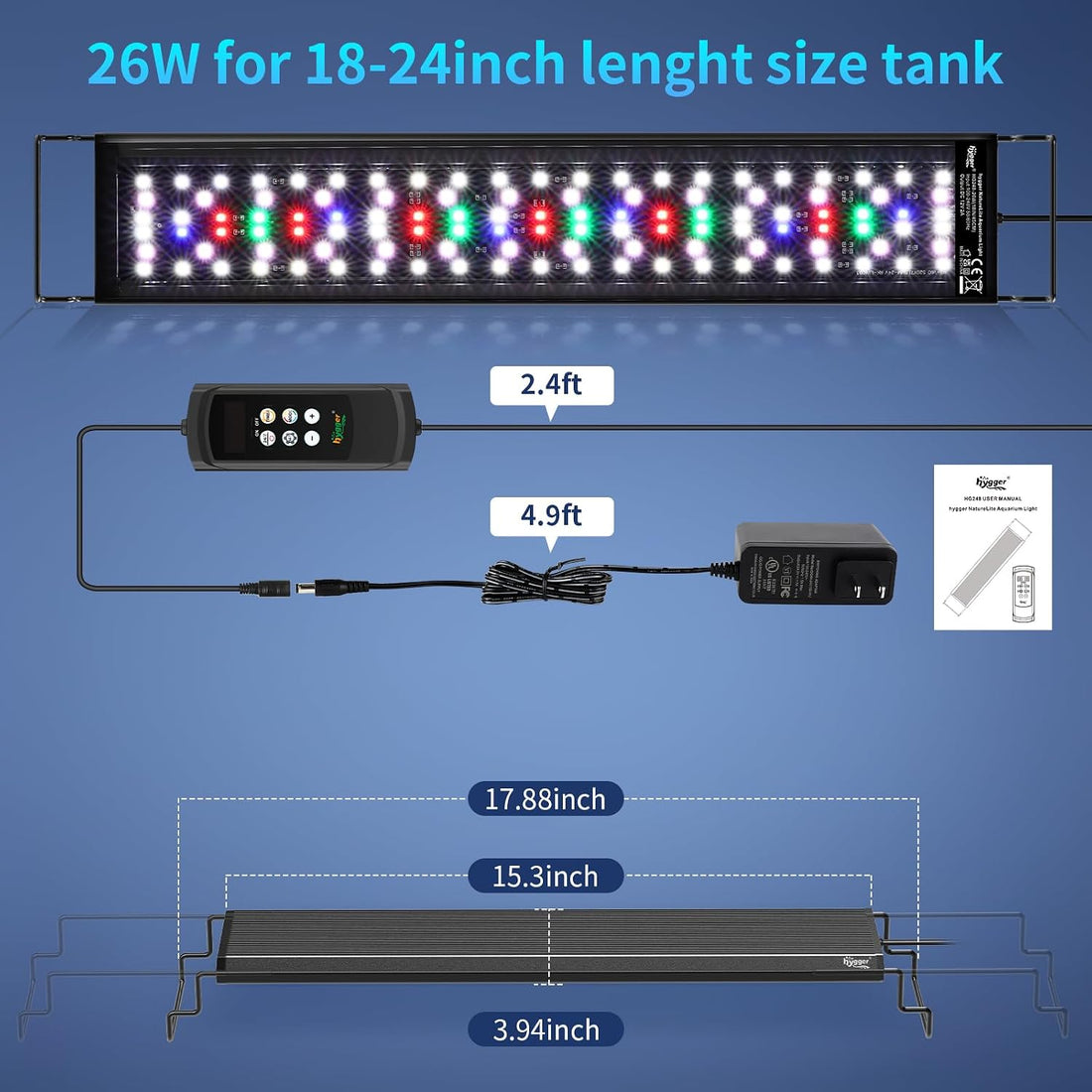 hygger Aquarium Light, 26W Full Spectrum Fish Tank LED Light