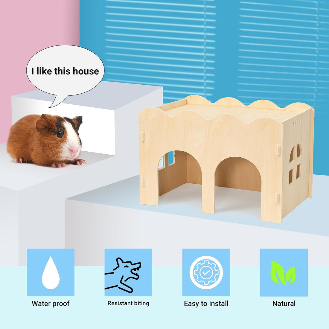 Bifeaw Natural Wooden Chew-Proof Guinea Pig Hideout