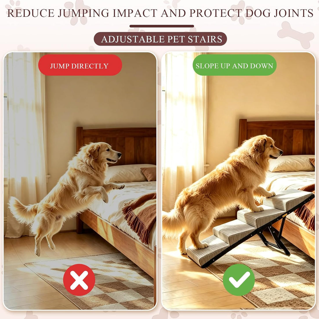 Adjustable Dog Ramp for Bed, 5-Level Pet Stairs 150 lbs Capacity
