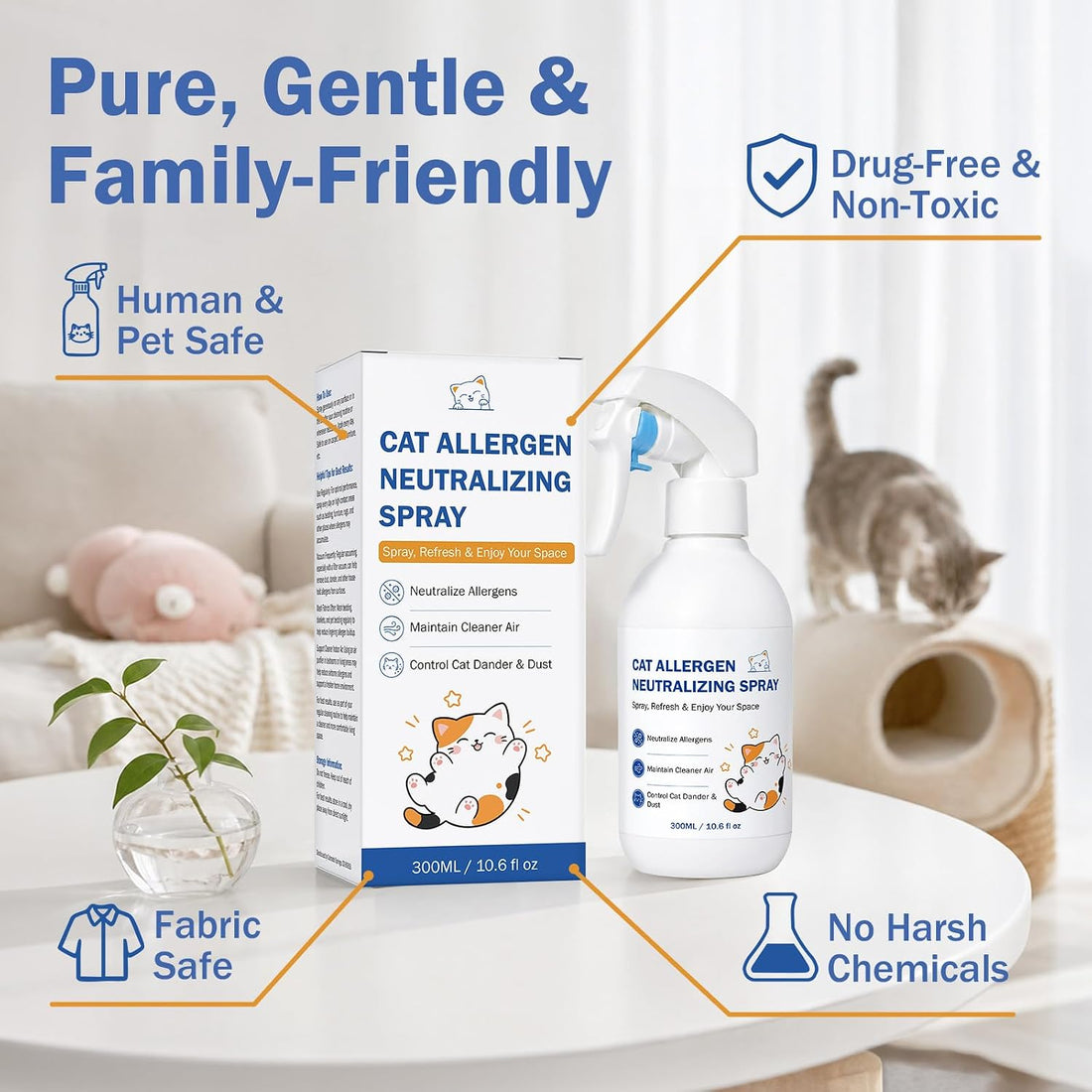Cat Allergen Neutralizing Spray for Human & Home, Pet-Friendly Formula
