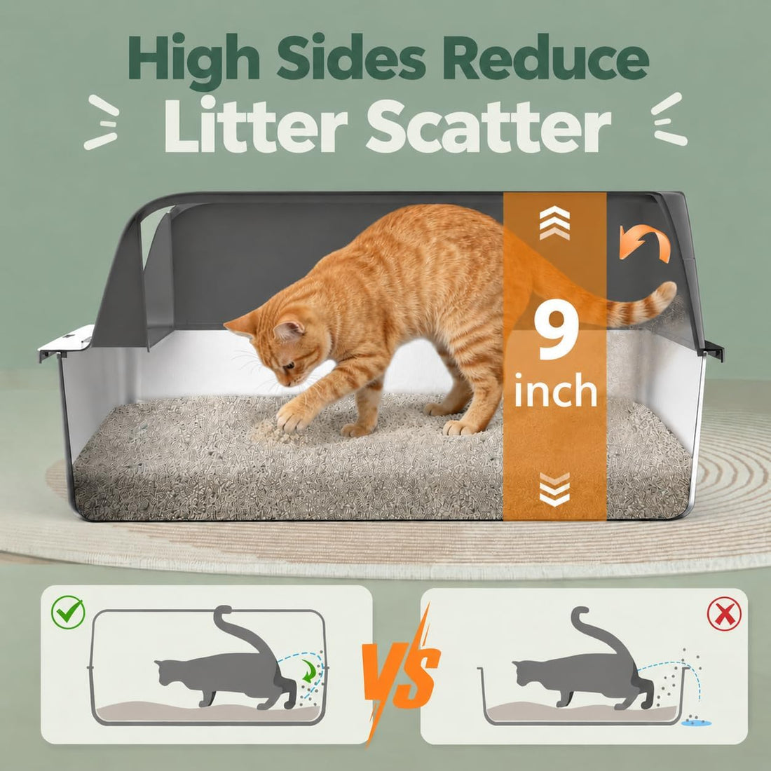 FURTIME Stainless Steel Litter Box with Lid