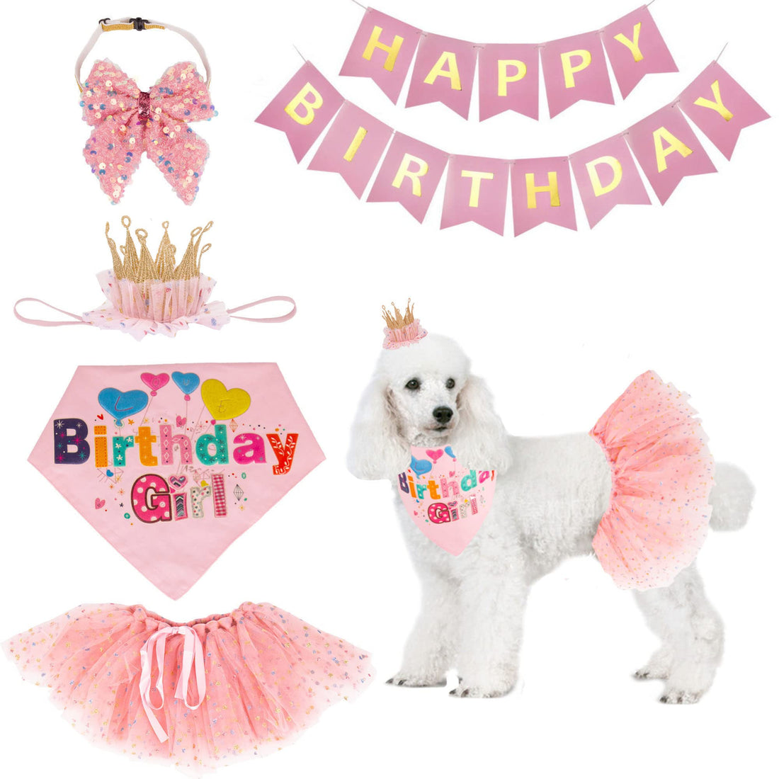 ADOGGYGO Dog Birthday Hat Bandana Girl - Puppy Birthday Party Supplies