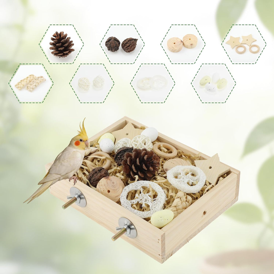 Bird Foraging Toys Box, Wooden Foraging for Bird, Wood Color M
