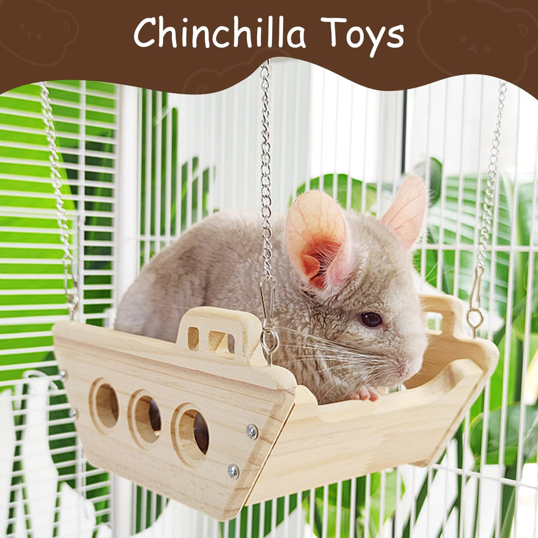 Natural Wood Chinchilla Toy Hammock for Cage Swing
