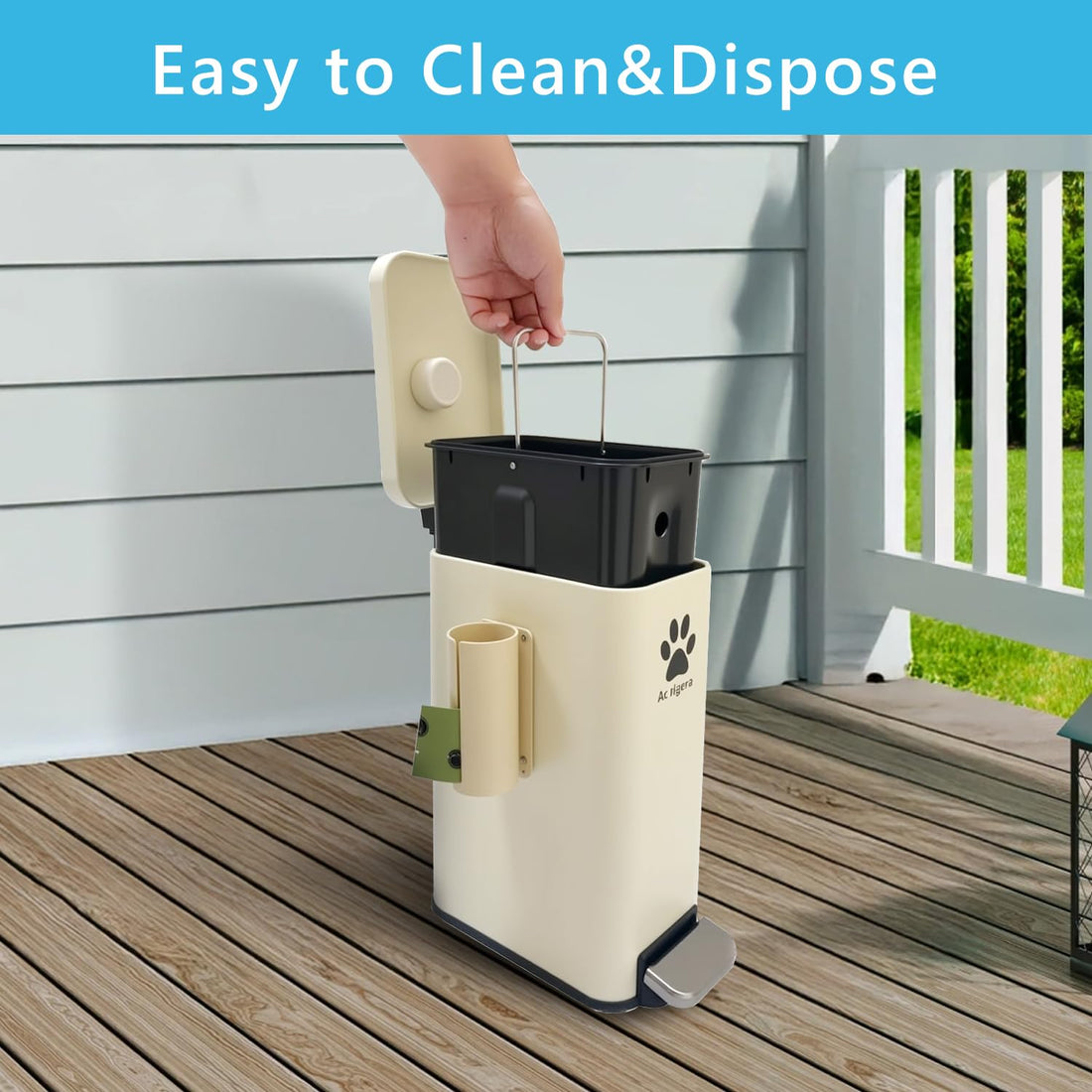 Dog Poop Trash Can Outside with Magnetic Bag Dispenser-Metal Dog