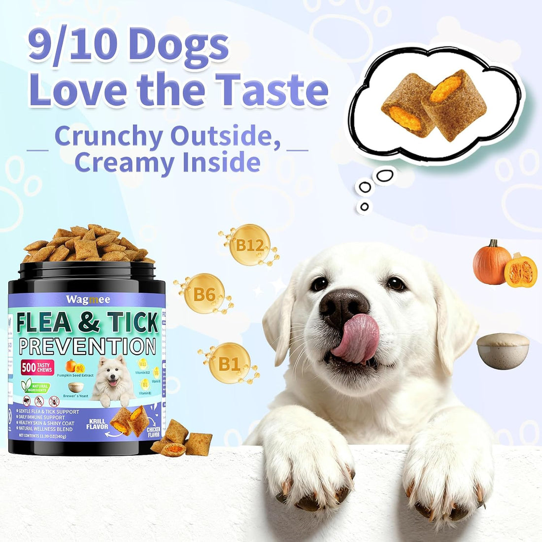 Flea and Tick Prevention for Dogs, 500 Crunchy Tasty Chews