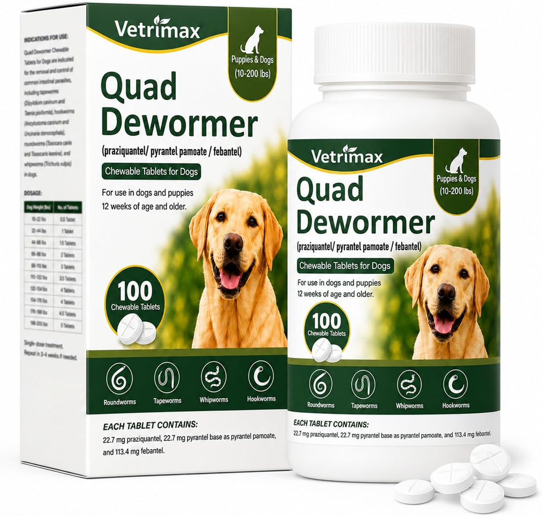 Quad Dewormer for Dogs, 4-Way Wormer for Whipworm, Tapeworm
