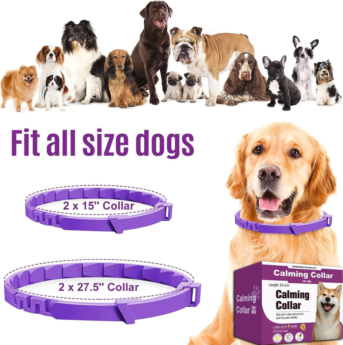 Calming Collars for Dogs, 4 Pack, 60-Day Pheromone Support