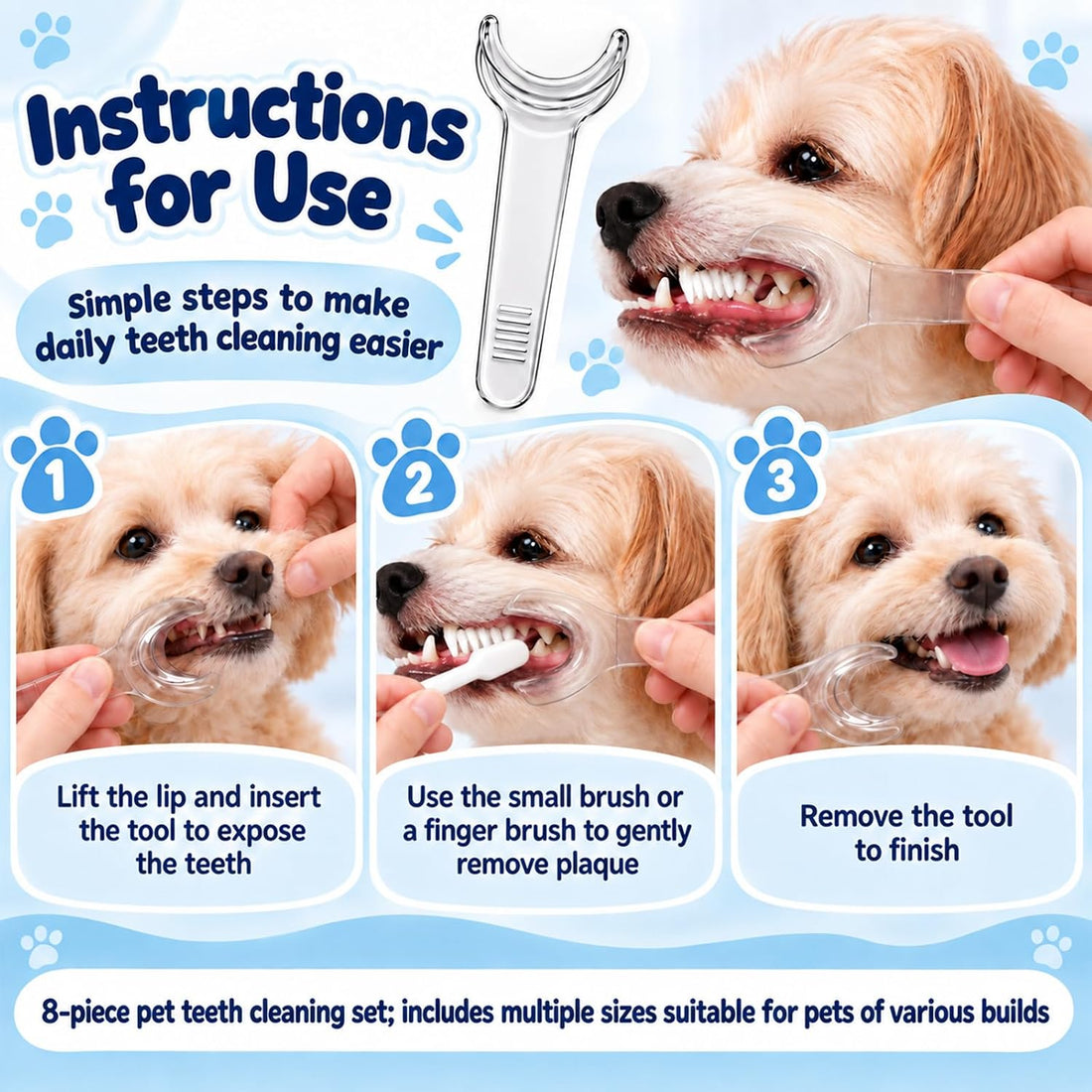 8-Piece Pet Teeth Cleaning Kit, Dog Tooth Brushing Kit