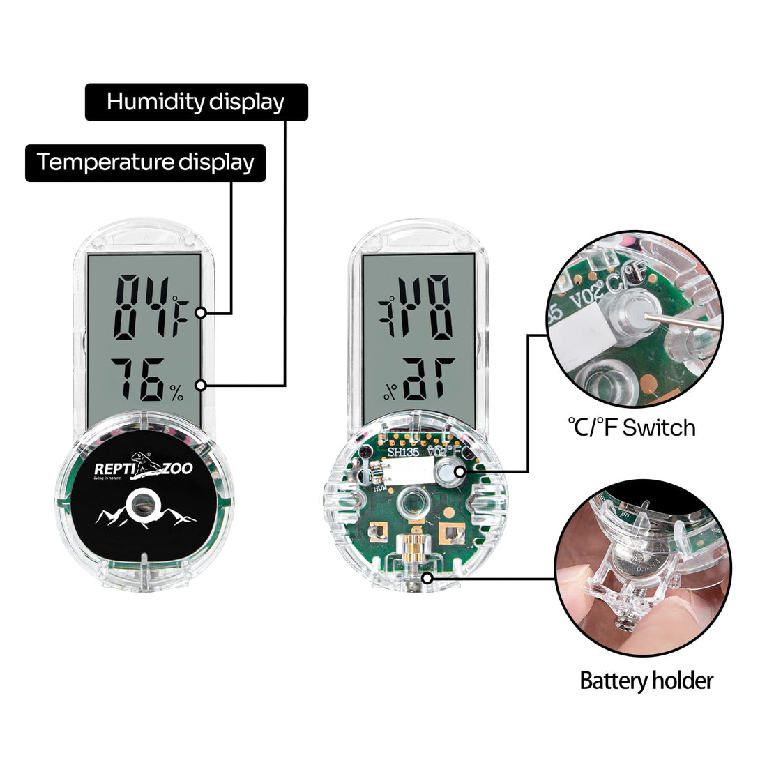 REPTI ZOO Upgraded Reptile Terrarium Thermometer Hygrometer,Digital