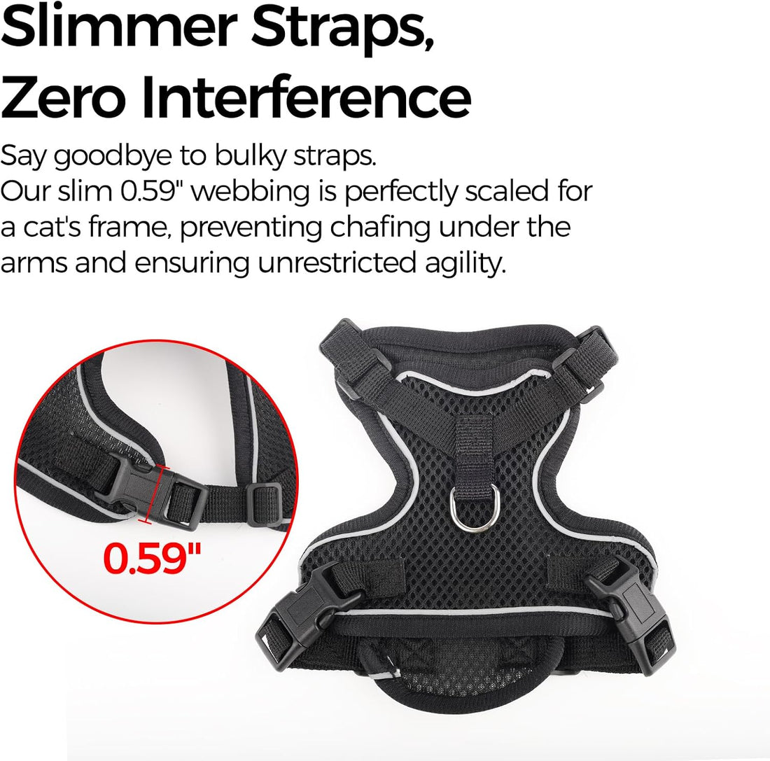 Cat Harness and Leash Set, Lightweight Air-Mesh Cat Vest, Black, XL